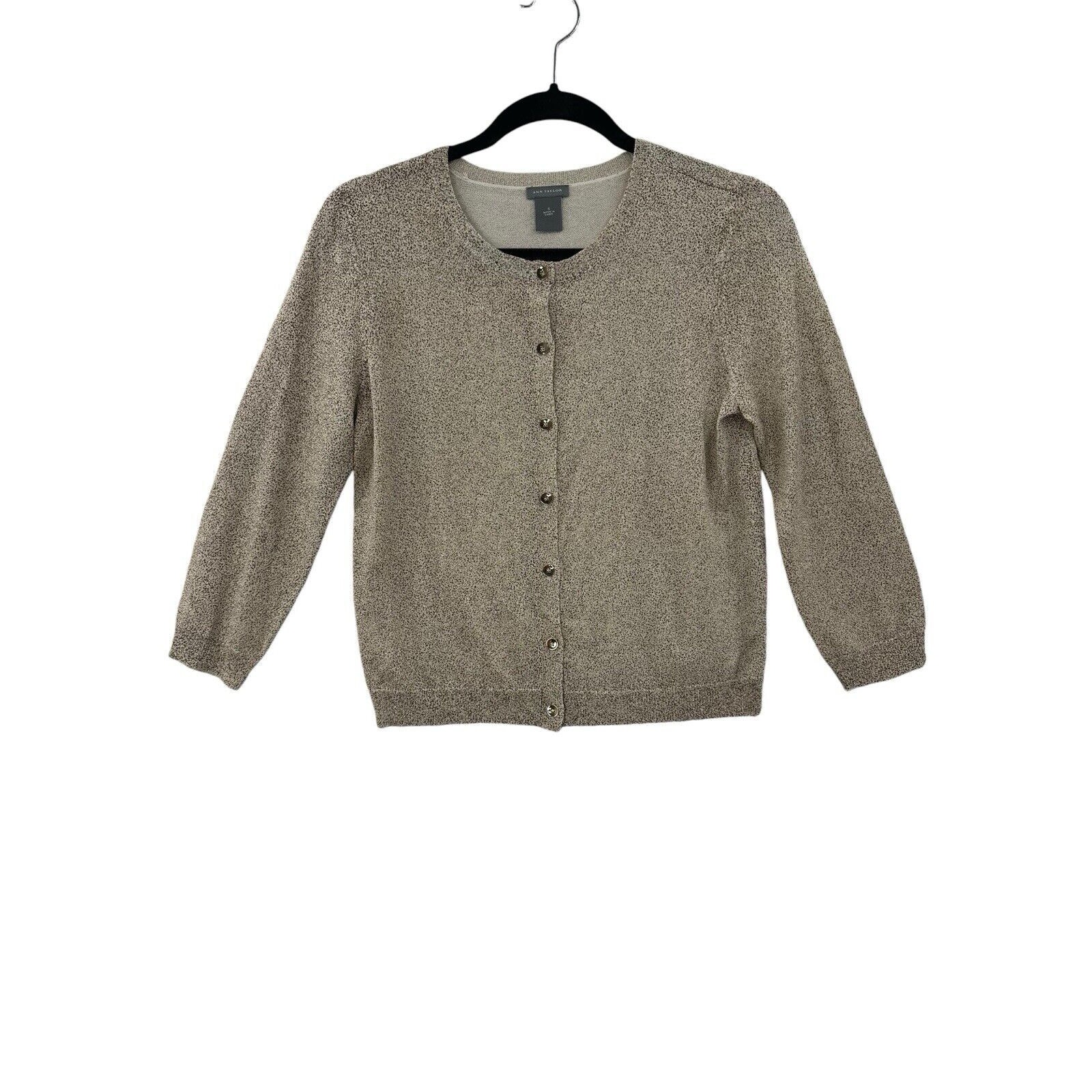 Ann Taylor Cream And Gold Long Sleeve Sweater W/ Gold Buttons Sz Small Pre-Owned